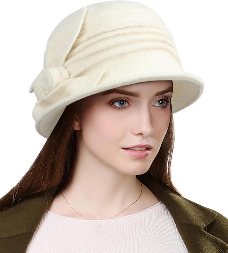 Sumolux Women Beret Hat French Vintage Floral Wool Dress Cloche Classic Winter Hat 1920s - Image 1